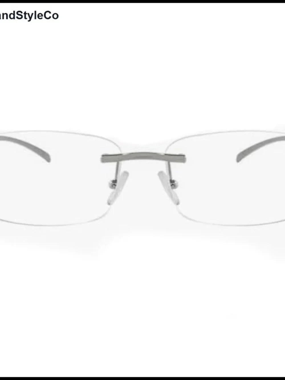Vintage Rimless Square Glasses Unisex Retro 90s Hip Hop Clear Lens Silver Frame